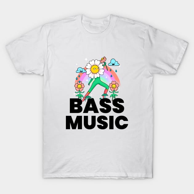 BASS MUSIC  - Flower (black) T-Shirt by DISCOTHREADZ 